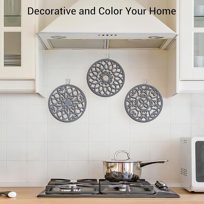 SMARTAKE 6 Set Silicone Trivets, Multi-Use Carved Trivet, Insulated Non-Slip Durable Kitchen Mat, Flexible Modern Kitchen Table Mat, for Hot Dishes, Pots, Dining Countertop, Grey