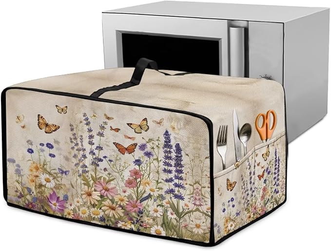 Toaster Oven Cover Washable Small Kitchen Appliance Dust Cover with Pockets, for Air Fryer Toaster Ovens, Microwaves, L, 18.5 x 22.5 x 13 Inches, Retro Floral Butterfly Print