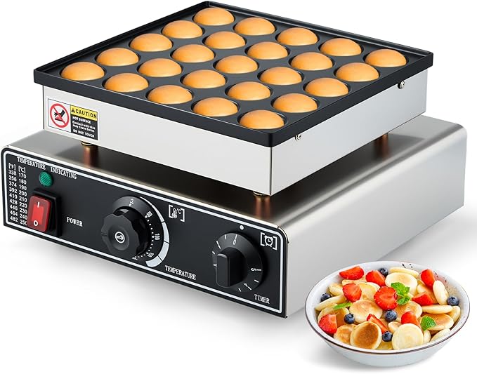 Commercial Mini Dutch Pancake Maker,25PCS Dorayaki Maker,Non-stick Dutch Poffertjes Grill,Stainless Steel Muffin Waffle Maker,Electric Hotcakes Machine for Breakfast,Snacks,Desserts