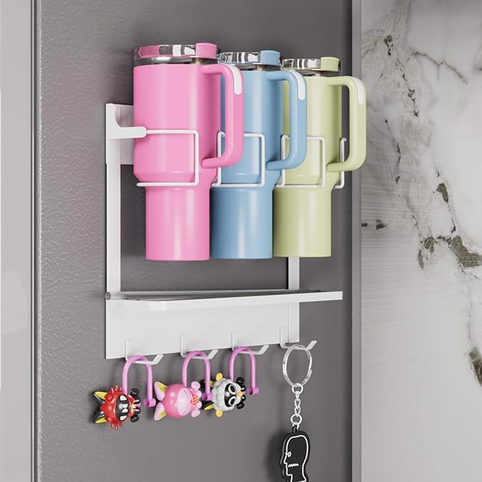 Magnetic Water Bottle Organizer for Stanley 40 oz Refrigerator Stanley Cup Organizer Holder Heavy-Duty Tumbler Holder Organizer Stanley 3 Cup Accessories, Easy to Install