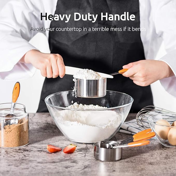 U-Taste 18/8 Stainless Steel Measuring Cups and Spoons Set of 10 Piece, Upgraded Thickness Handle and 1.5oz Heat Resistant Angled Turkey Baster with Cleaning Brush for Cooking Basting (Orange)