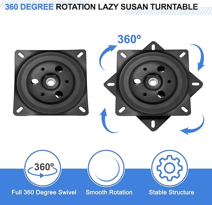 uxcell 2Pcs 6" Bar Stool Swivel Replacement, 360° Rotation Lazy Susan Turntable, Square Semi-Ball Bearing Seat Swivel Base Mount Plate for Recliner Chair or Table, Black (150x1.5mm)