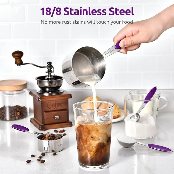 U-Taste 14in Extra Large Flexible Silicone Spatula with 600ºF Heat Resistance, and Upgraded Measuring Cups and Spoons Set of 10 with Reinforced Welded Handle (Purple)