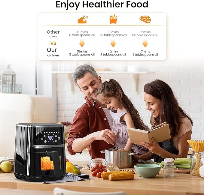 Takywep Air Fryer, 5QT Digital Air Fryer Toaster Oven Combo, 8 Cooking Presets, Visible Cooking Window, Airfryer with Touch Screen, Oilless Cooker for Quick Meals, Nonstick Dishwasher-Safe Basket
