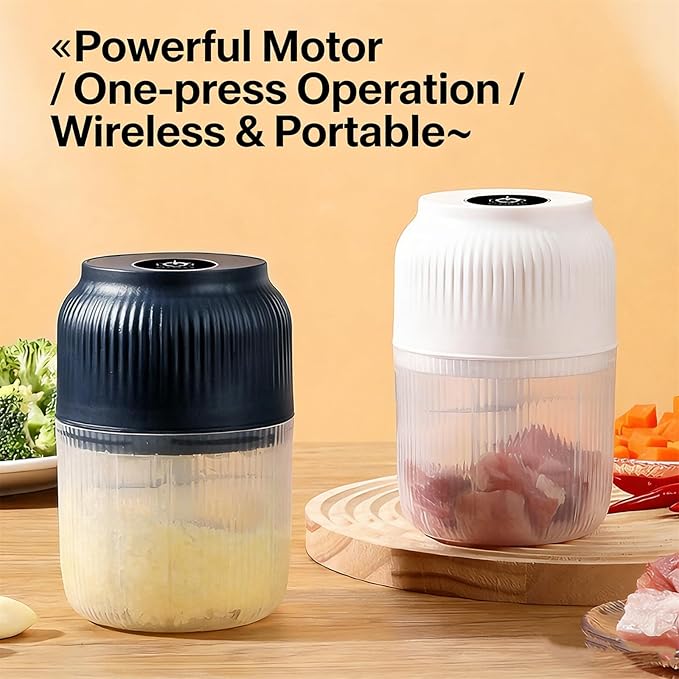 Electric Garlic Chopper, Mini Portable Veggie Cutter, Veggie Chopper with Container and Lid, Rechargeable Cordless Food Chopper for Garlic, Onion, Chili, Fruits Vegetables (Blue)