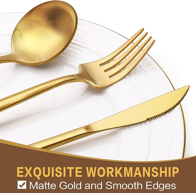 30-Piece Gold Silverware Set, Flatware Set for 6, Food-Grade Stainless Steel Cutlery Set, Includes Spoons Forks Knives, Kitchen Cutlery for Home Office Restaurant Hotel