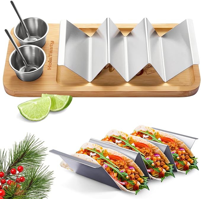 Taco Holder Kit, 3-in-1 Taco Set - Taco Shell Stand + Serving Tray + Sauce Cup, Taco Presentation Rack Plate for Taco Tuesday Bar Party, Gifts for Taco Lovers Holiday Accessories Cinco de Mayo Events