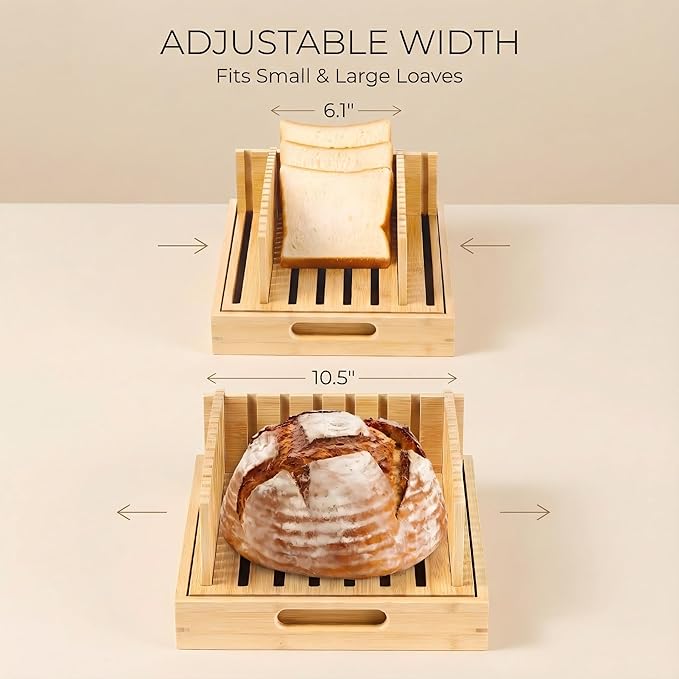 10.5" Bread Slicer for Sourdough - Bamboo Homemade Bread Cutter Guide with Crumb Tray
