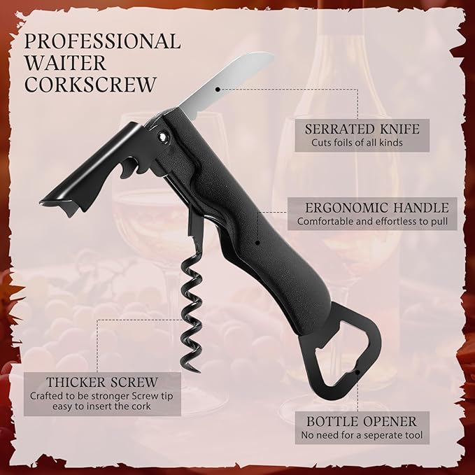 Hushee 24 Pcs Wine Opener Bulk with Foil Cutter Corkscrew Key 3 in 1 Red Bottle Opener Professional Stainless Steel Beer Corkscrew for Beverages Bartenders Summer Party(Black)