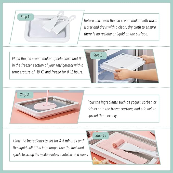 Rolled Ice Cream Maker, Instant Ice Cream Maker, Instant Gelato Pan/Roll, Homemade DIY for Fun Parent-Child Activities Families Mint Green