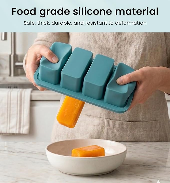 DOQAUS Silicone Freezer Molds, Reinforced Steel Frame 1 Cup Ice Cube Trays with Lid, 4-Cavity BPA-Free Soup Containers for Meal Prep, Kitchen