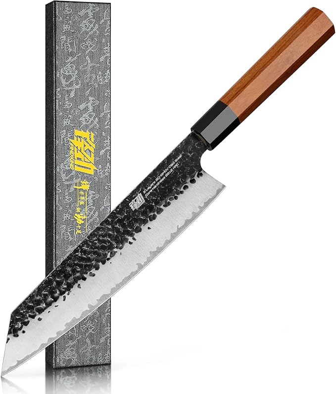 FINDKING Japanese Kiritsuke Knife, 9 Inch Gyuto Chef Knife, Kitchen Knife with High Carbon Steel Blade, Octagonal Handle, for Meat, Fish, Vegetables and Fruits, Dynasty Series