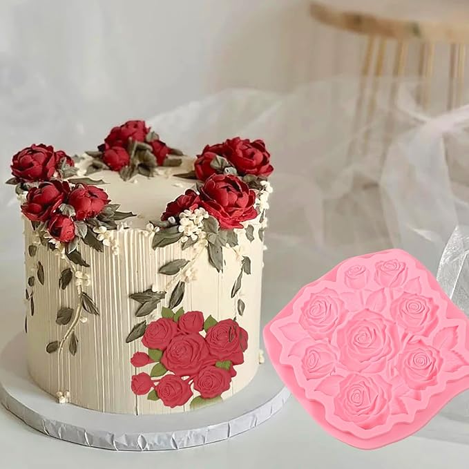 1 Pcs Rose Fondant Mold, Exquisite Flower Candy Silicone Mold, for Home Kitchen Baking Cookies Chocolate Salted Dough Almond Candy Flower Paste Chewing Gum DIY Resin Crafts Clay Shapes Soap