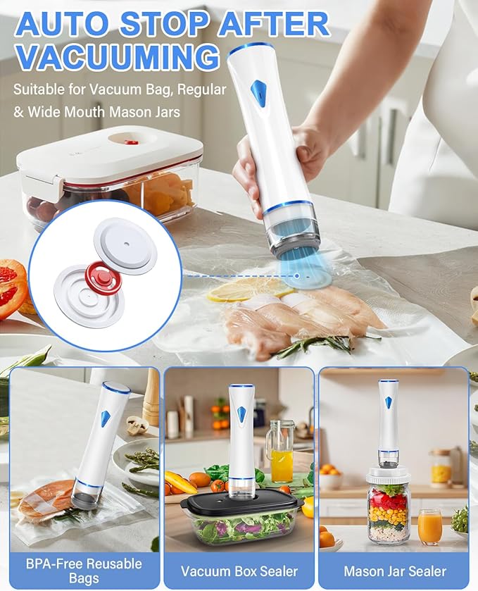 Vacuum Sealer Machine for Food Automatic Compact Vacuum Sealer Kit Handheld Food Sealer Saver with Visual Water Tank for Reusable Vacuum Bag,Regular&Wide Mouth Mason Canning Jar Mother's Day Gifts