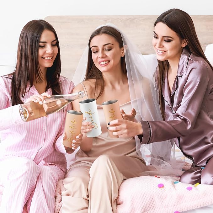 Bride Tribe Gifts Wedding Gifts for Guests Bachelorette Party Favors Bridesmaid Cups Bridal Shower Stainless Steel Skinny Tumbler with Lid and Straw 15 OZ Pink