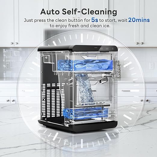 Kismile Nugget Ice Maker Countertop Ice,44LBS/24H,10 Mins Fast Ice Making,1.8L Front Pull-Out Water Tank,Self-Cleaning, Perfect for Home Kitchen&RV&Camping&Office