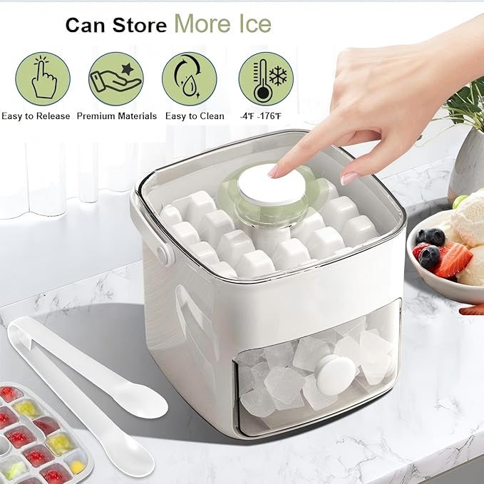 2 Pcs Ice Cube Tray with Lid & Bin
