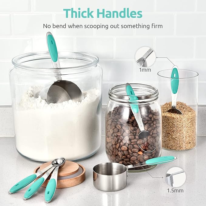 U-Taste Measuring Cups Spoons Set: 18/8 Stainless Steel 12 Pieces Stacking Kitchen Baking Cooking Food Measure Scoop Set, 7 Cups & 5 Spoons with Strengthened Weld Joints (Aqua Sky, Upgraded Version)