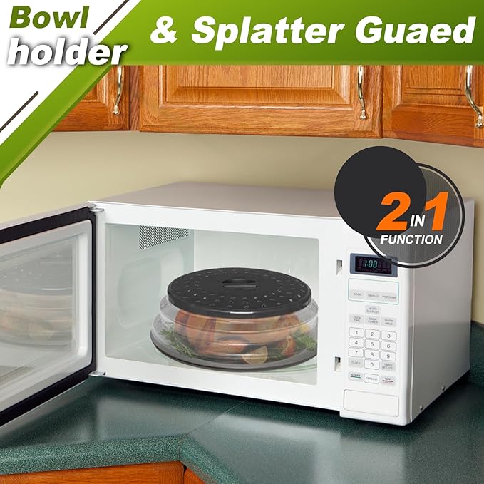 12"&10" Microwave food Cover and Mat,Large Vented Collapsible Splatter Guard dish Plate lid & Silicone Round Kitchen mat,4 in 1