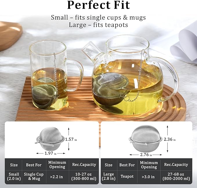 304 Stainless Steel Tea Strainers for Loose Tea Infuser Ball, Extra-Fine Mesh Tea Ball, Tea Holder Loose Leaf Tea Steeper, Tea Diffuser for Rooibos, Black Tea, Herbal & Spices (Small x 2)