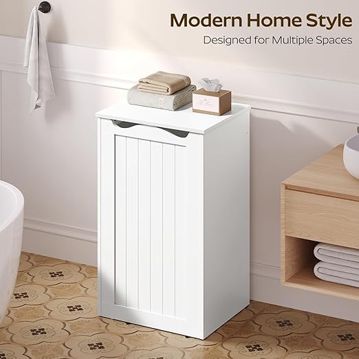 YATINEY Trash Can Cabinet,13 Gallons Hidden Kitchen Garbage Can with Lid, No Inner Bin Needed, Wooden Recycling Trash Bin Cabinet for Kitchen, Living Room White WB05WW