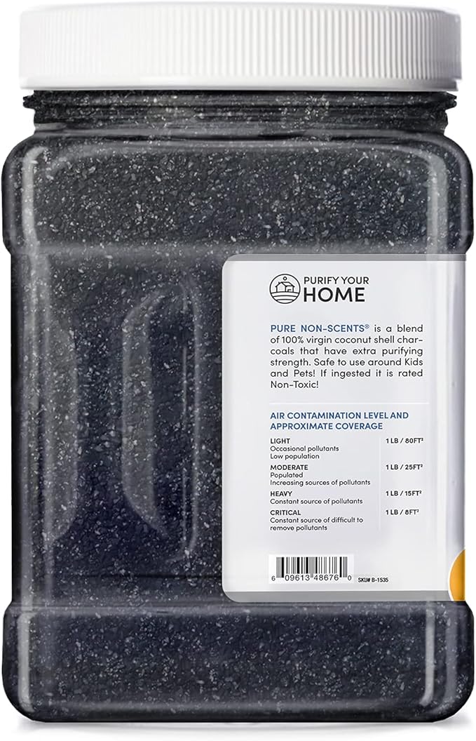 Pure Non Scents® Granular Coconut Shell Activated Charcoal - Non Toxic Odor Absorber & Eliminator for Home, Car, Shoes, Closet, Fridge, & More - Safe Deodorizer for Bad Odors - Unscented, 2lbs