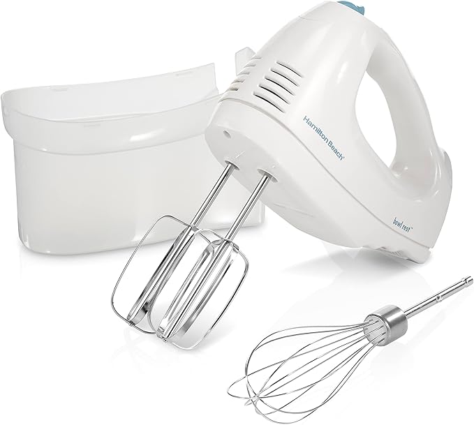 Hamilton Beach 6-Speed Electric Hand Mixer with Whisk, Traditional Beaters, Snap-On Storage Case, White & Easy Reach 4-Slice Countertop Toaster Oven With Roll-Top Door, 1200 Watts