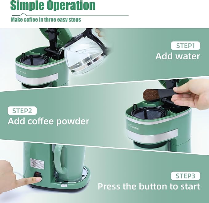 Coffee Machine, Single Serve Coffee Maker, One Cup Coffee Maker with Reusable Filter & One-touch Control Button, Portable Brewer for Camping, Travel & Home, Easy To Clean& Store,15oz/450ml