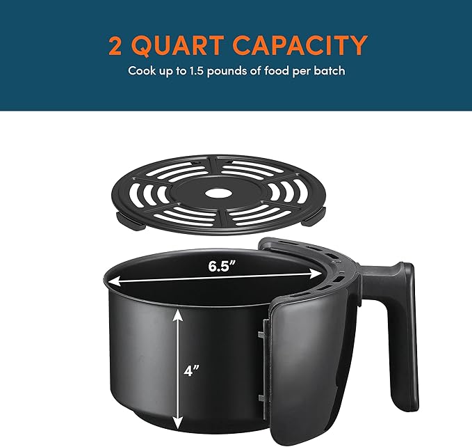 Elite Gourmet EAF-2612DX Personal 2.1Qt Compact Space Saving Programmable Hot Air Fryer, Oil-Less Healthy Cooker, Timer & Temperature Controls, 1000W, Black