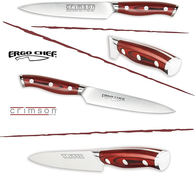 Ergo Chef Crimson Series 6" Boning Utility Knife - Forged German X50CrMoV15 Steel, Ergonomic G10 Handle, Precision Meat Deboning, Fruit & Vegetable Prep