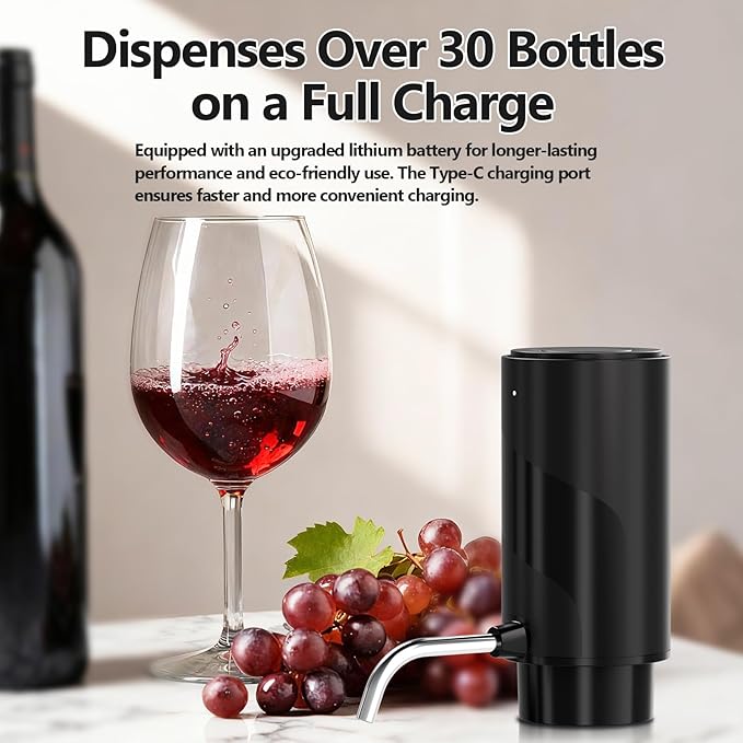 Wine Aerator Electric Decanter – Automatic Wine Dispenser & Pourer with Type-C Rechargeable Battery, Instant Aeration Wine Accessories for Red & White Wine, Valentines Gift for Wine Lovers