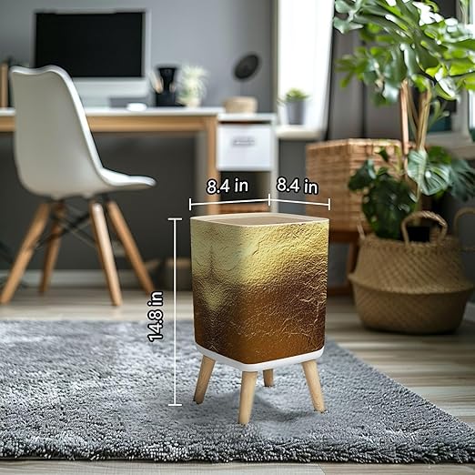 Small Trash Can with Lid Leaf Rough foil Texture for Art Trace Wastebasket with Press Cover Dog Proof Garbage Can Waste Bin for Kitchen Bathroom Nursery 2.6 Gallon