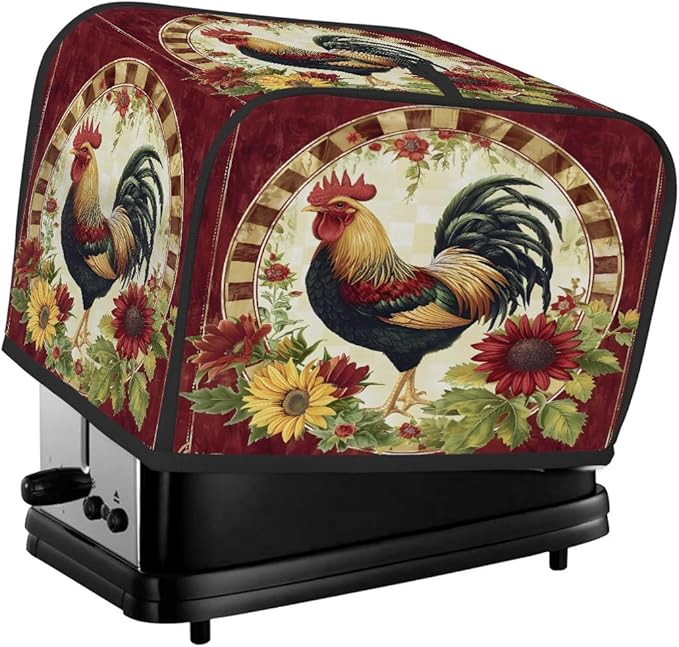 Rooster Red Animal Toaster Cover 4 Slice Dust and Fingerprint Protection Toaster Bread Maker Covers Washable Kitchen Small Appliance Covers for Kitchen Accessories Decor Bakeware Women Gift