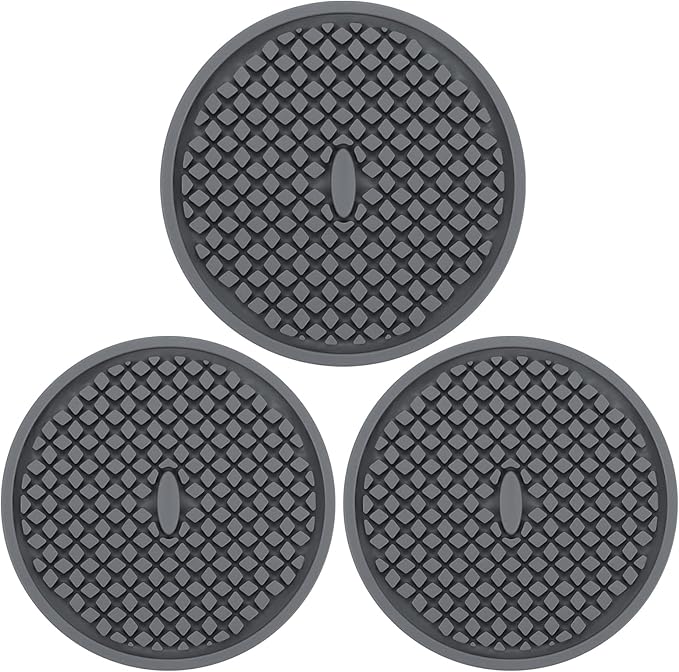3 Pack Silicone Coasters for Drinks, Thickened Coaster with Deep Tray Grooved Design Cup Mat, Washable Heat Resistant Durable Non-Slip Coasters for Coffee Table Wooden Desk Kitchen Bar (Dark Grey)