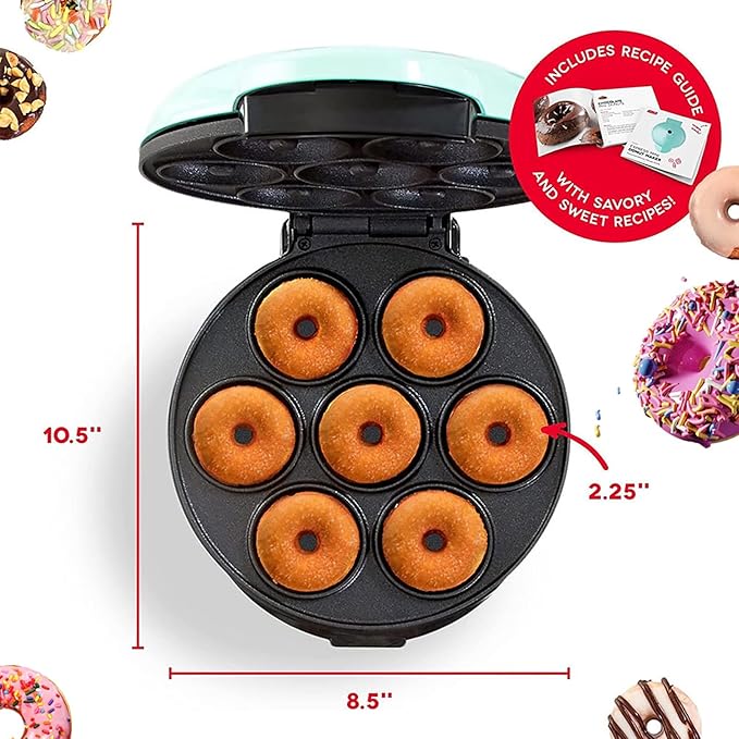 Mini Donut Maker,Electric Mini Doughnut Maker Machine, Makes 7 Mini Donutss, Non-Stick Mini Donut Machine, Easy Clean Doughnuts Maker Kit red (Red)