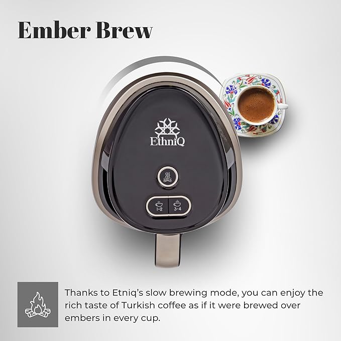 ETHNIQ Turkish Coffee Maker - 100% BPA Free, 120V, 1 to 4 Cup Brewing Capacity with Cook Sense Technology for Delicious Cup of Turkish & Greek Coffee, Turkish Coffee Pot - Black