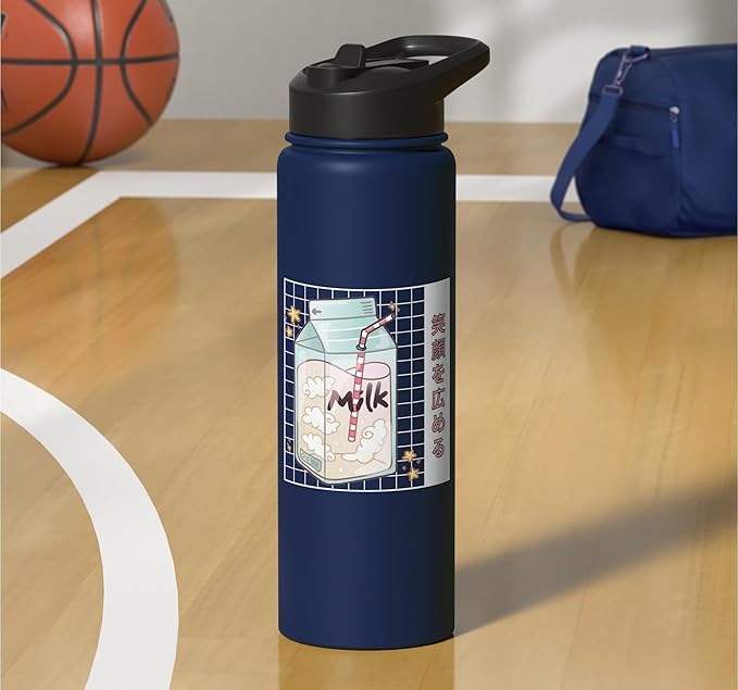 Japanese Kawaii Strawberry Milk Carton Vaporwave Grid Stainless Steel Insulated Water Bottle