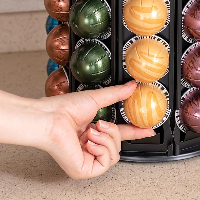 FlagShip for Nespresso Pod Holder Coffee Pod Carousel for Vertuo Pod Storage with Extra Space 360° Silent Rolling (100+ Pods Capacity)
