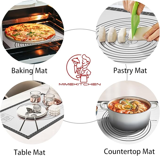 Silicone Baking Mat with Measurement, Non Stick Siliocne Pastrty Mat for Dough Rolling, Making Cookies, Macarons, Bread, Cake and Candy