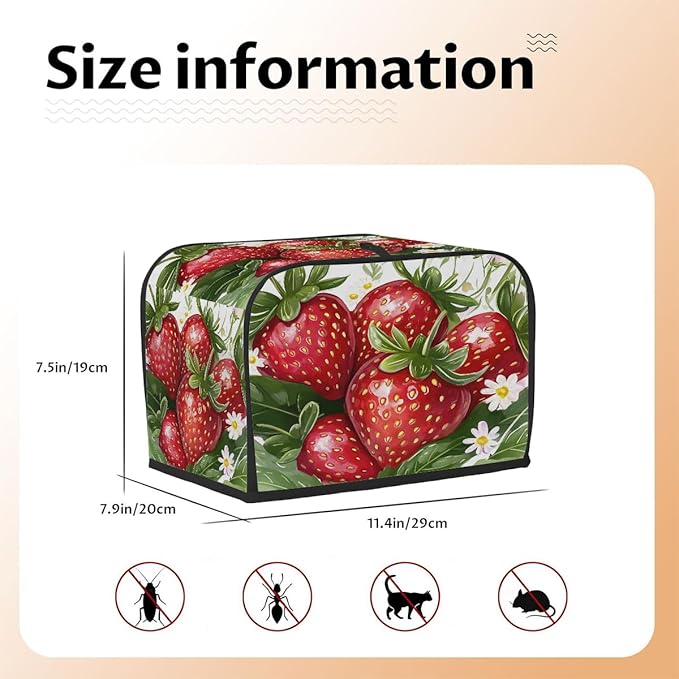 Tropical Fruit Strawberry Flower Toaster Cover 4 Slice Dust and Fingerprint Protection Toaster Bread Maker Covers Washable Kitchen Small Appliance Covers for Kitchen Accessories Decor Bakeware Gift