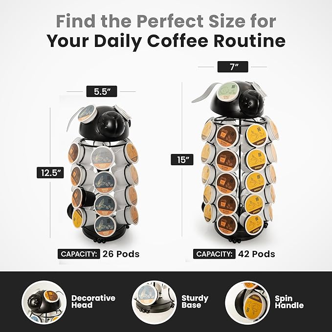 Made Easy Kit Carousel Coffee Pod Holder - Compatible with Keurig K-Pods K-Cups - Countertop 360 Spin Rack Storage Organizer - Revolving Base - Capsule Café Station Bar (Dog Black, Small)