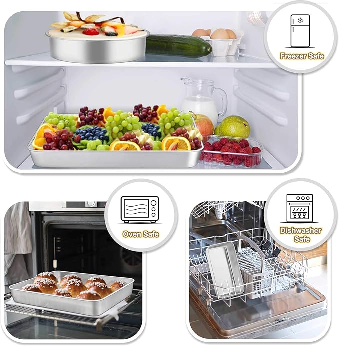 TeamFar Stainless Steel Bakeware Set of 8, Baking Roasting Toaster Oven Pans, Lasagna/Square/Round Cake Pan, Loaf Pan & Muffin Pan, Non-Toxic & Sturdy, Smooth & Dishwasher Safe