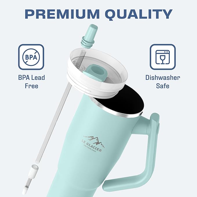 Thurston Tumbler – 40oz Stainless Steel Insulated Travel Cup with Handle & Straw Lid, Double-Wall Vacuum with All-in-One Rotational Handle & Retractable Straw for Hot & Cold Drinks (Teal)