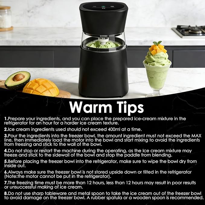 KITOART Ice Cream Maker Machine, Premium Electric Ice Cream Mini Maker Machine for Gelato, Sorbet & Frozen Yogurt - Low-Noise Operation - Easy to Clean