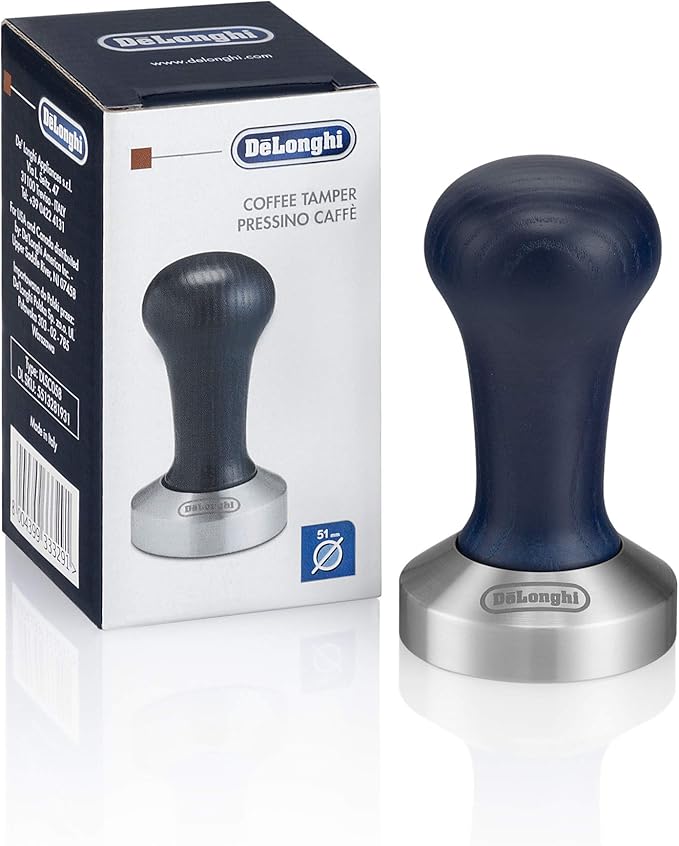 De'Longhi Stainless Steel Milk Frothing Pitcher, 12 ounce (350 ml), Barista Tool, Frother Jug for Espresso Machine Coffee Cappuccino Latte Art, DLSC0, 12 oz & DLSC058 Coffee Tamper