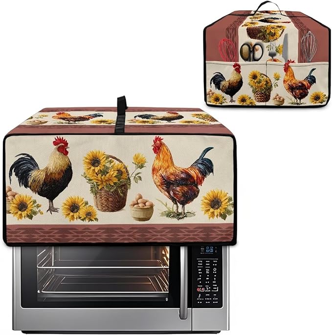Air Fryer Toaster Oven Dust Cover Washable Convection Oven Cover Farmhouse Kitchen Appliance Protector Decorations Countertop Accessories, S, Rooster Chicken Eggs Sunflower
