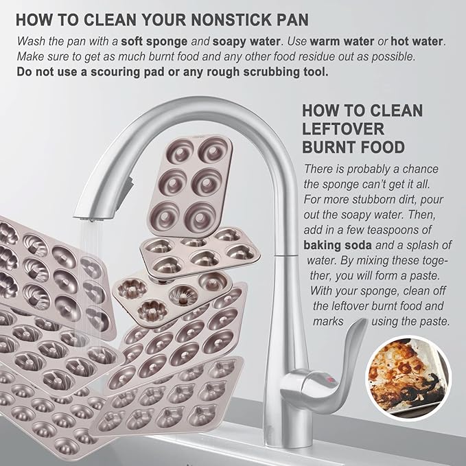 CHEFMADE Tube Cake Pan, 12-Cavity Non-Stick Cyclone Doughnut Bakeware for Oven Baking (Champagne Gold)