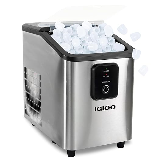 Igloo Portable Ice Maker with Scoop - Countertop Ice Maker with LED Control Panel & 1.5 Quart Water Tank - Ice Cube Maker Produces 26 Lbs. of Ice in 24 Hours with 9 Large or Small Cubes in 7 Minutes