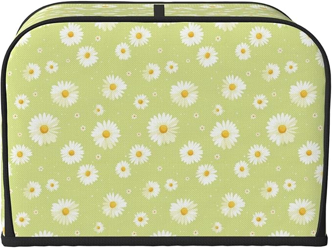 Toaster Cover 4 Slice Green Daisy Flower Pattern Kitchen Small Appliance Covers with Pockets Dust and Fingerprint Protection