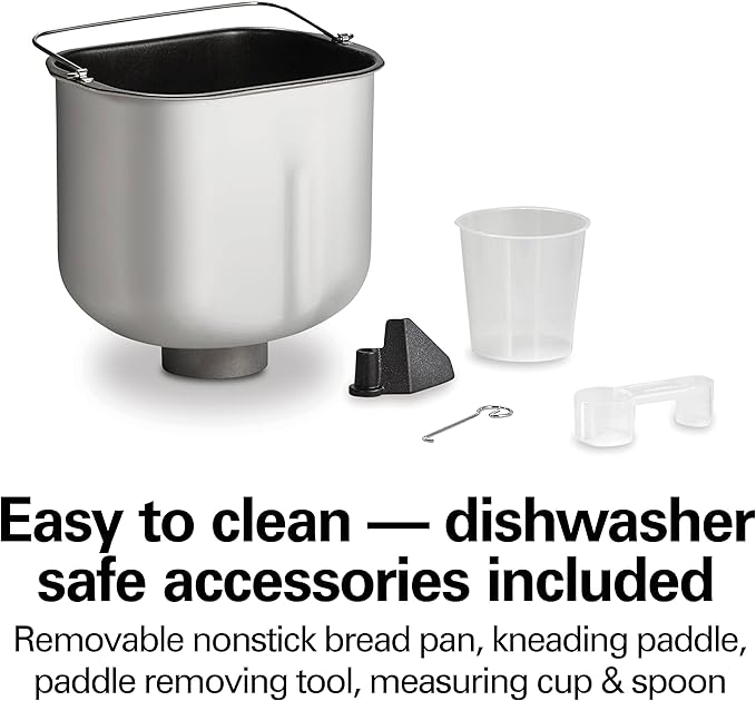 Hamilton Beach Automatic Bread Maker Machine, Digital, Programmable, 12 Settings + Gluten Free, PFAS-Free Nonstick Pan + Kneading Paddle, 2 lb Capacity, Black